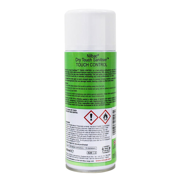 Nilco Nilbac® Dry-Touch Sanitiser Touch Control Antibacterial Aerosol Spray - 400ml